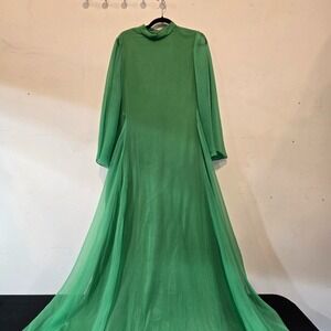 Vintage Felix Arbeos por Aventura Green Chiffon Overlay Dress
